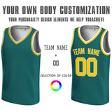 Custom Blackish Green Yellow-White V-Neck Rib-Knit Basketball Jersey