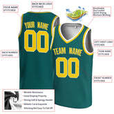Custom Blackish Green Yellow-White V-Neck Rib-Knit Basketball Jersey