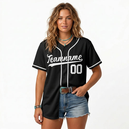 Custom Baseball Jersey - Personalized Black Shirt with White Piping - Full Sublimation