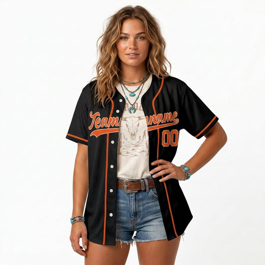 Custom Baseball Jersey - Personalized Black Shirt with Orange Piping - Full Sublimation