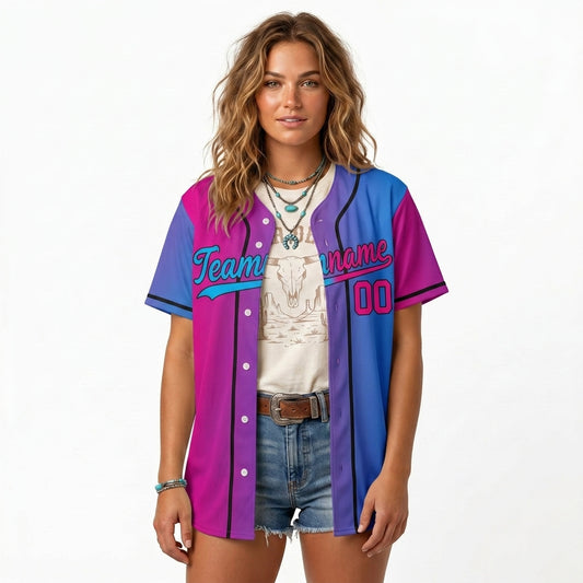 Custom Baseball Jersey - Personalized Gradient Shirt with Pink & Blue Split Design