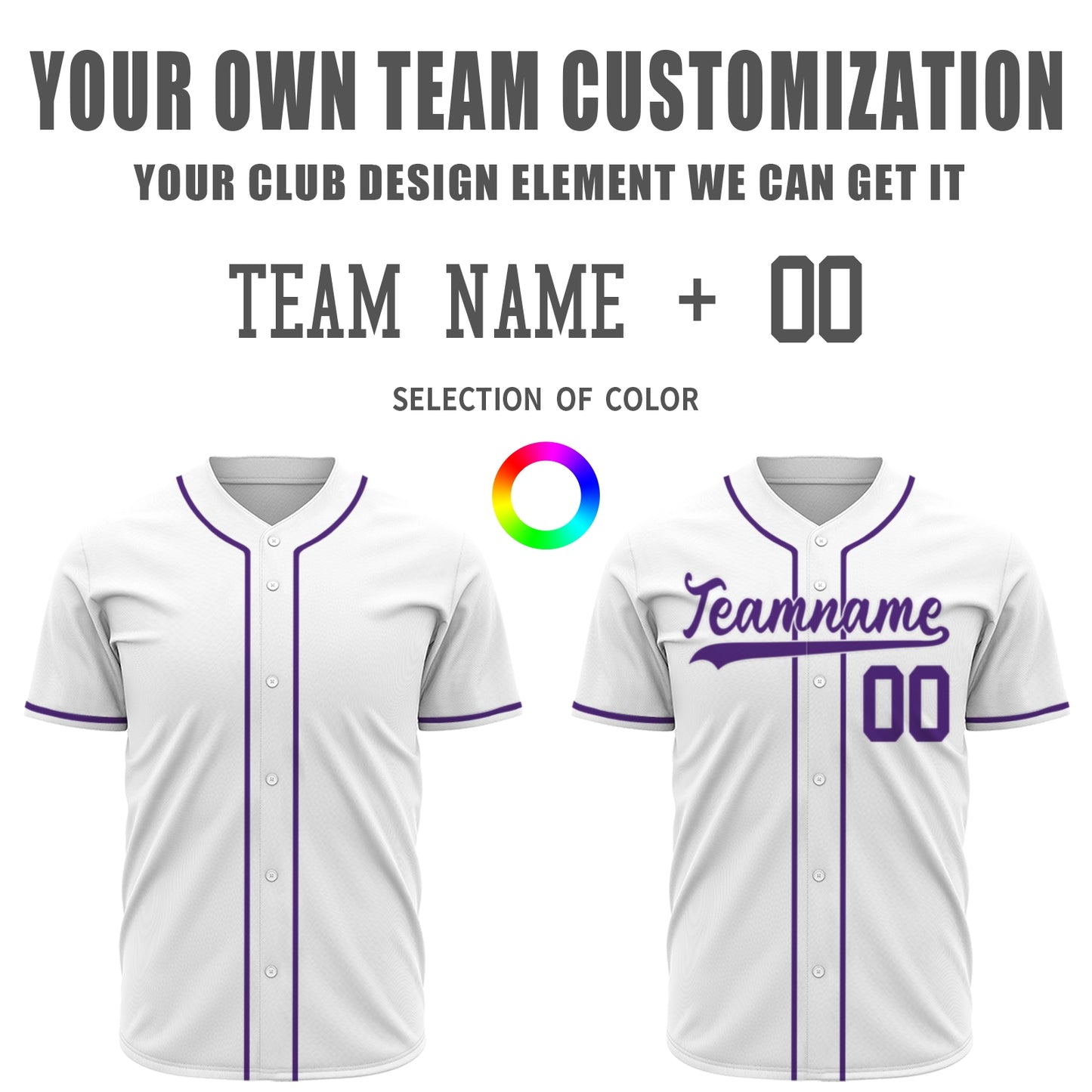 Premium Custom Baseball Jersey | White Shirt with Purple Trim - Full Sublimation
