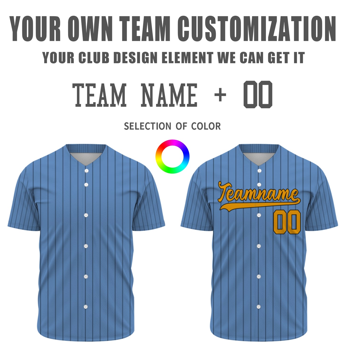 Custom Baseball Jersey - Light Blue Shirt with Pinstripes & Custom Orange Graphics