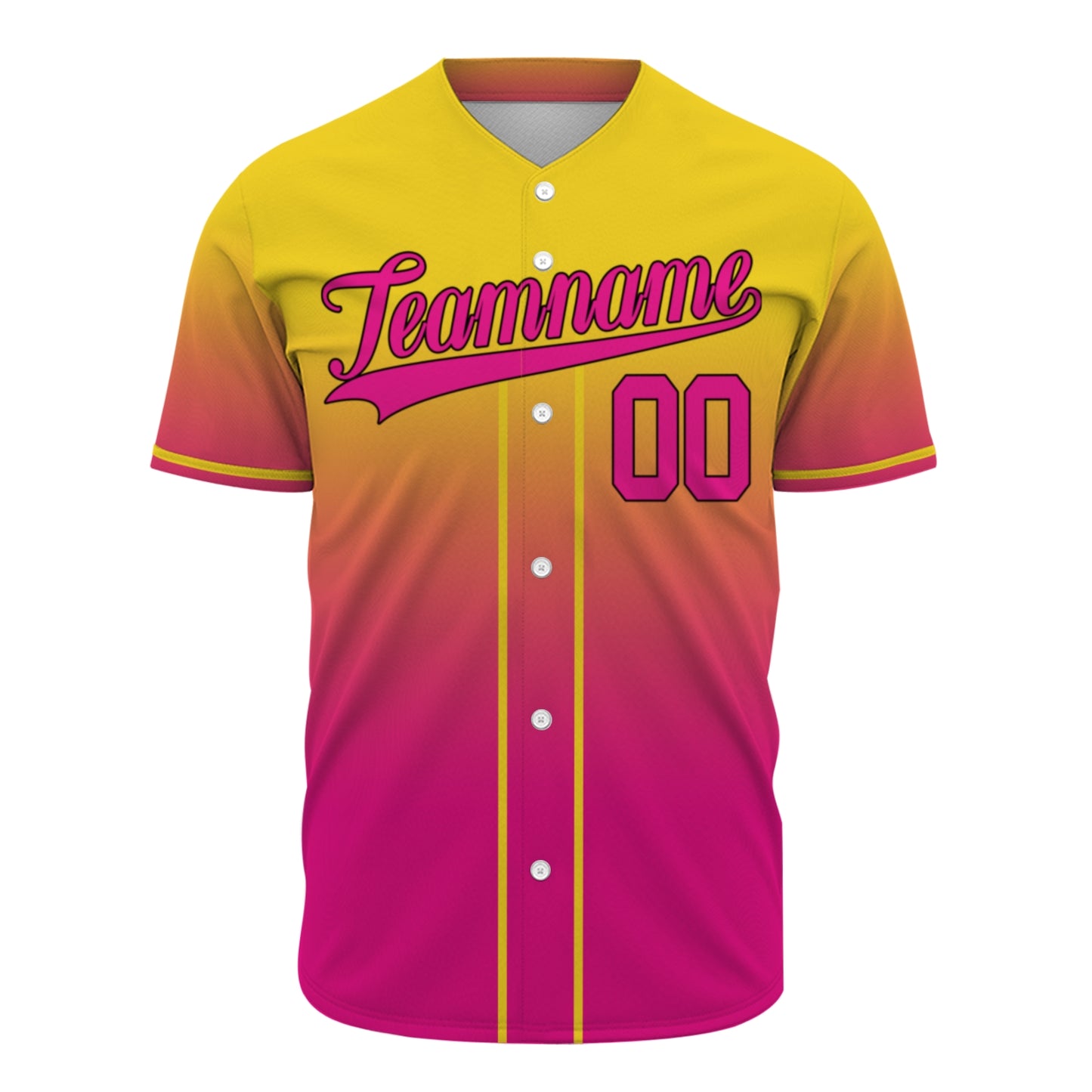 Custom Baseball Jersey - Personalized Gradient Shirt with Yellow & Pink Design - Full Sublimation