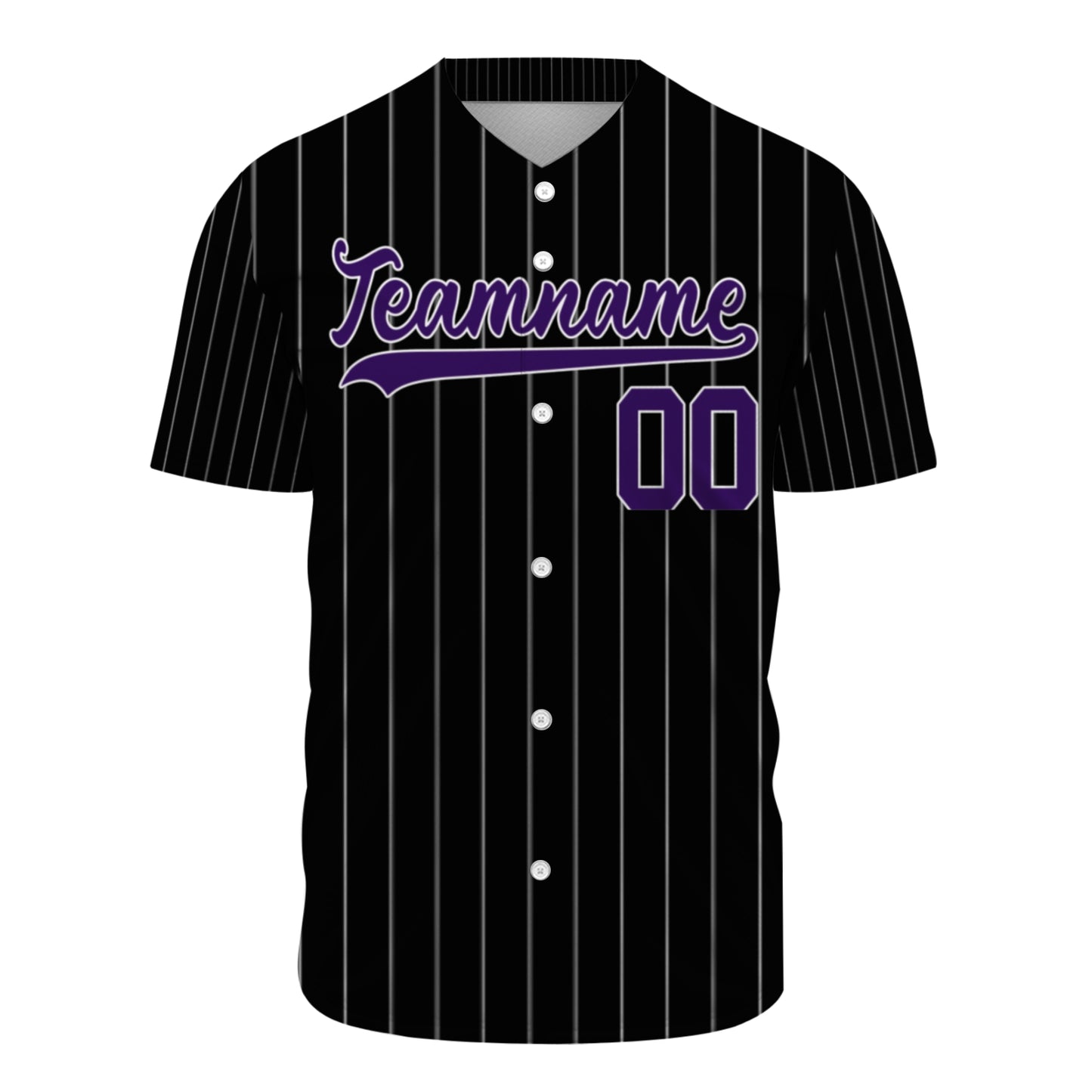 Custom Baseball Jersey - Personalized Black Shirt with Purple Pinstripes - Full Sublimation