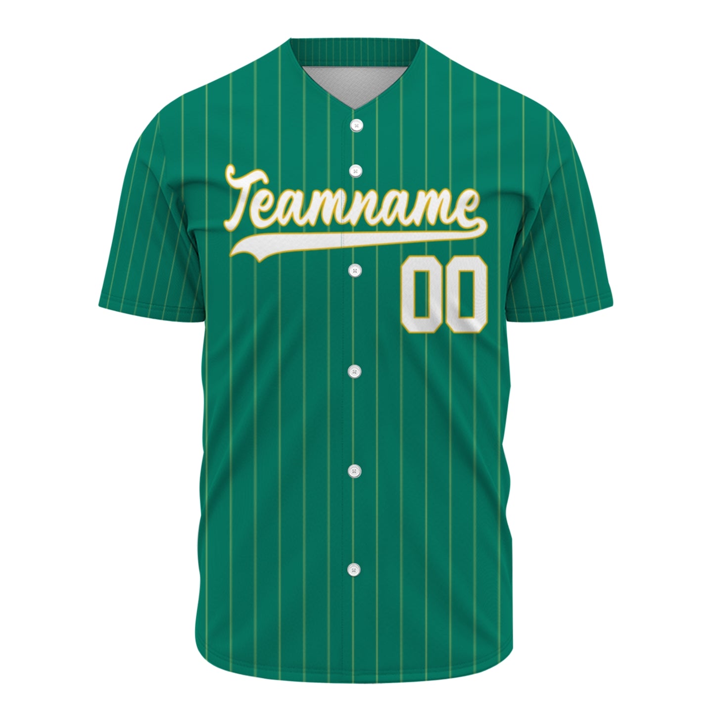 Custom Baseball Jersey - Personalized Green Shirt with Pinstripes & Gold Details - Full Sublimation