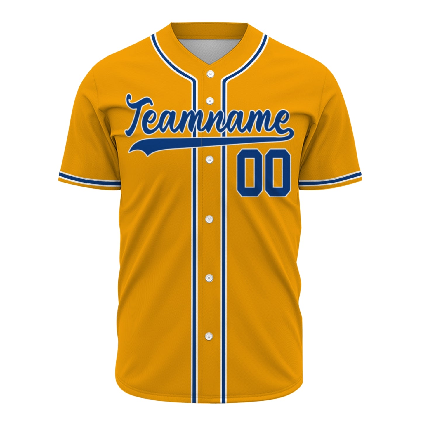 Custom Baseball Jersey - Personalized Gold Shirt with Blue & White Piping Graphics