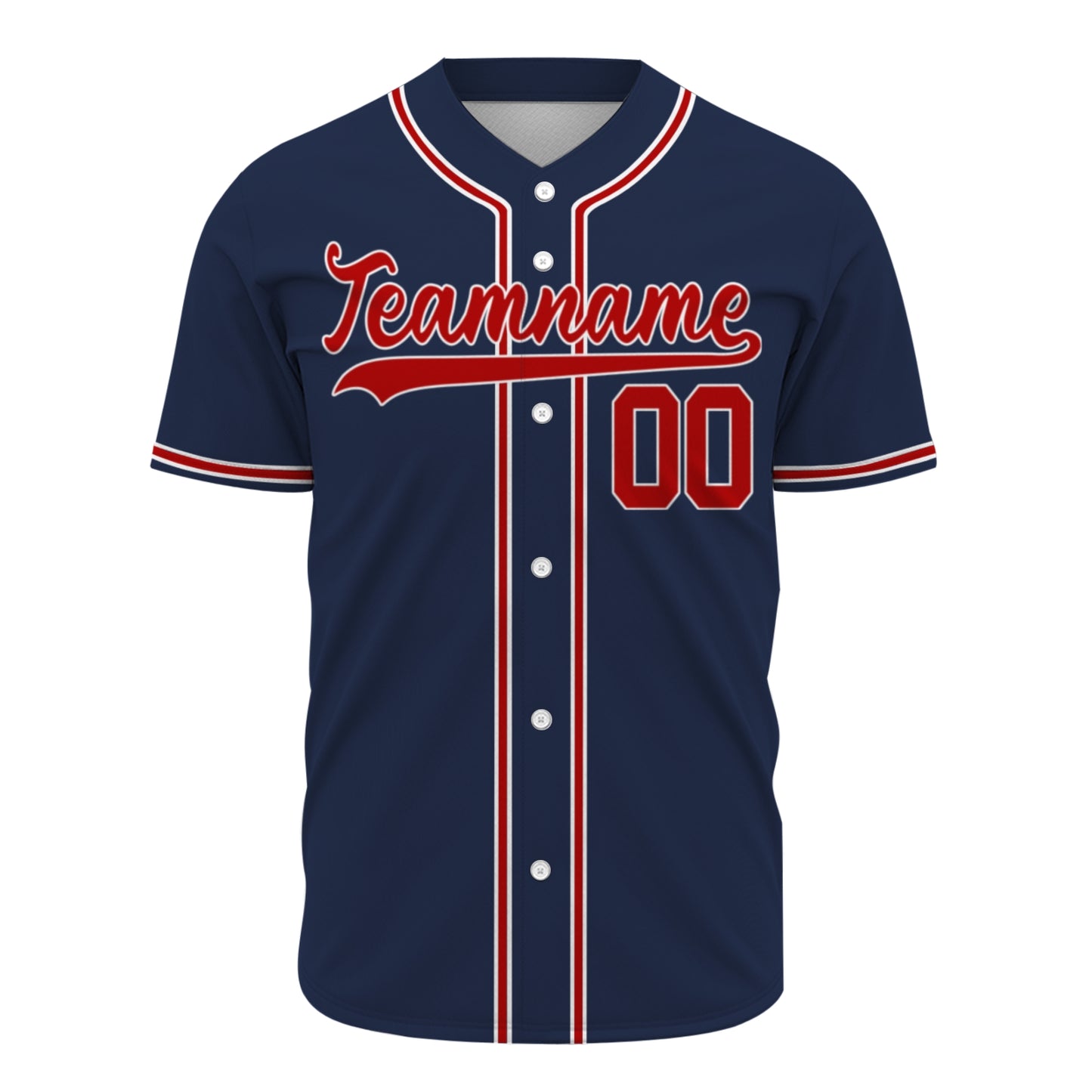 Custom Baseball Jersey - Personalized Navy Shirt with Red & White Piping - Full Sublimation