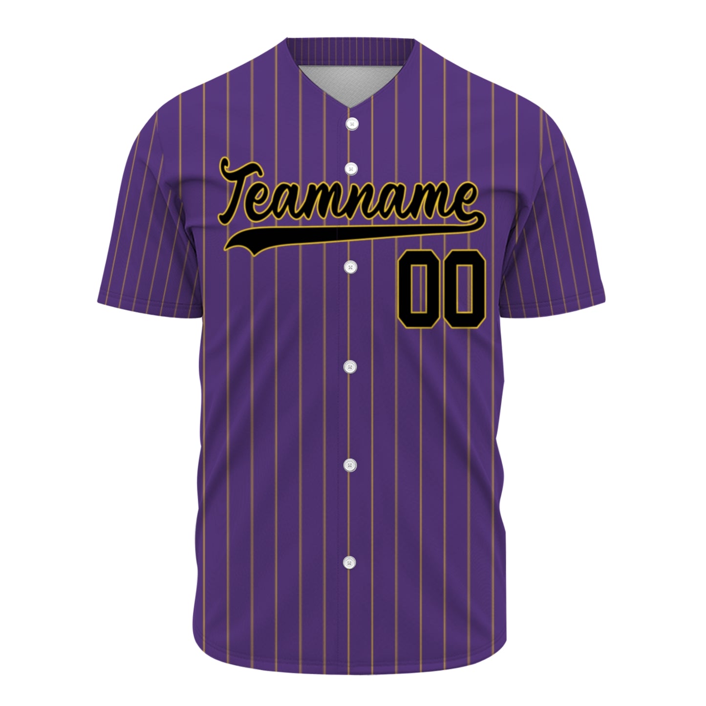 Custom Baseball Jersey - Personalized Purple Shirt with Gold Pinstripes - Full Sublimation