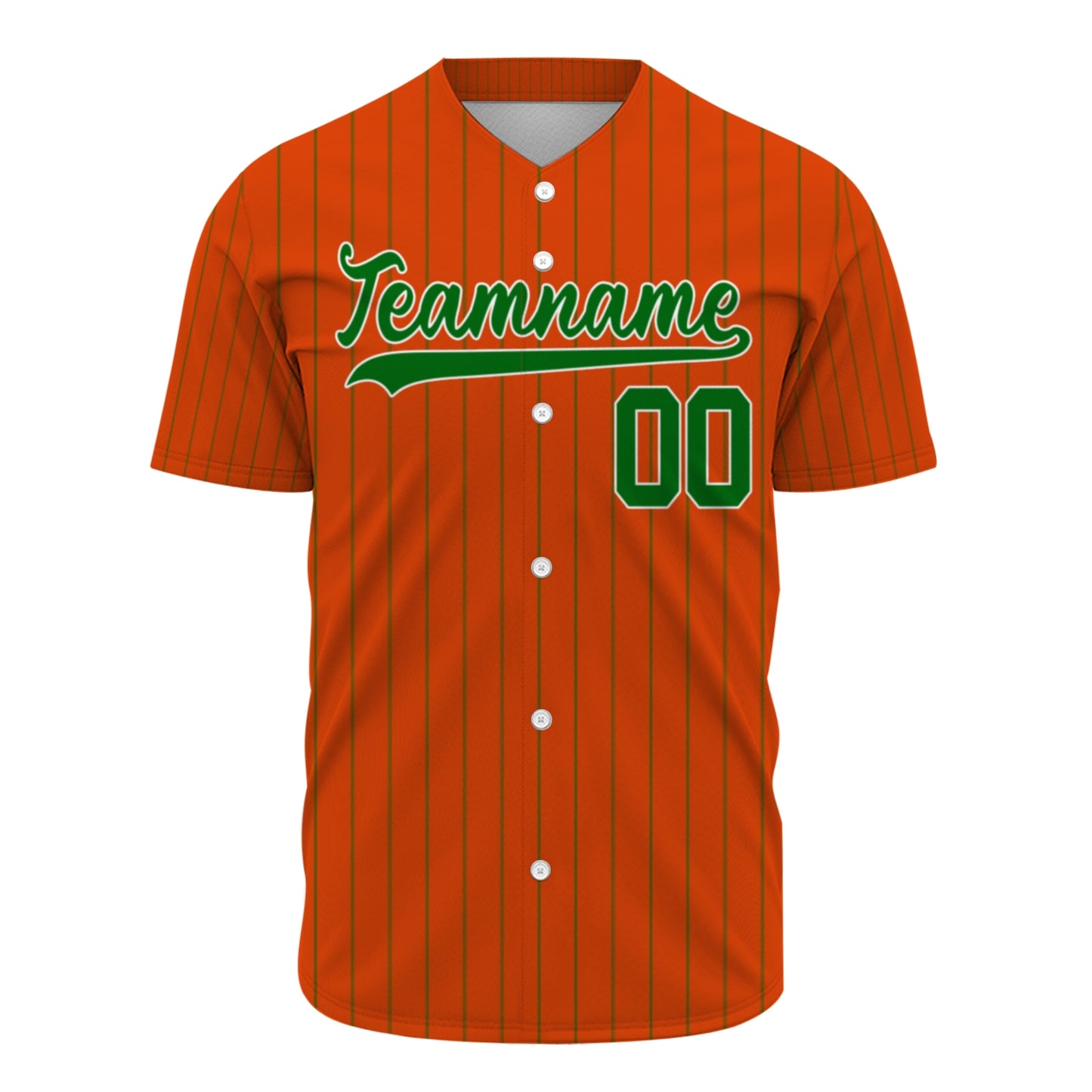 Custom Baseball Jersey - Personalized Orange Shirt with Pinstripes & Green Graphics
