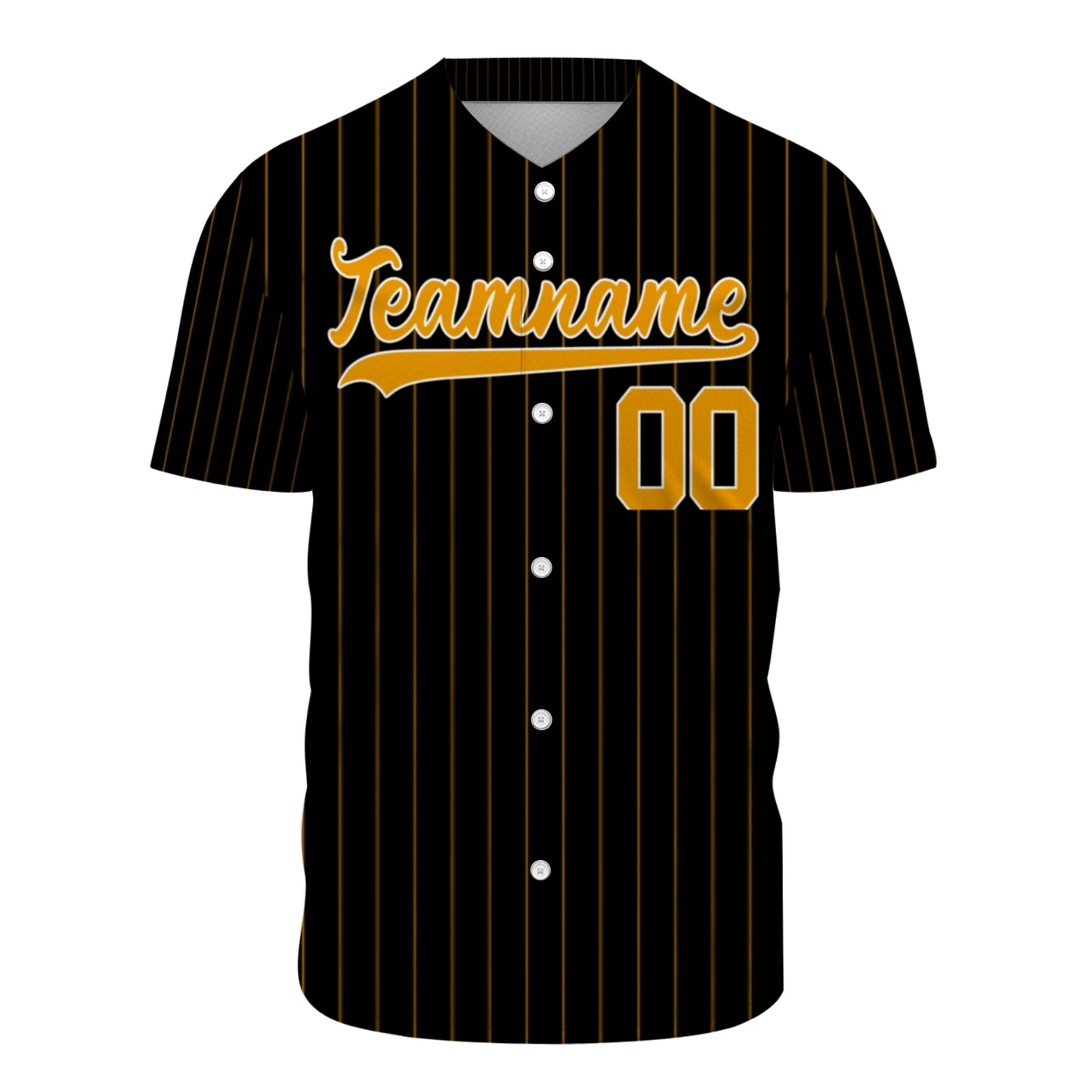 Custom Baseball Jersey - Personalized Black Shirt with Gold Pinstripes - Full Sublimation