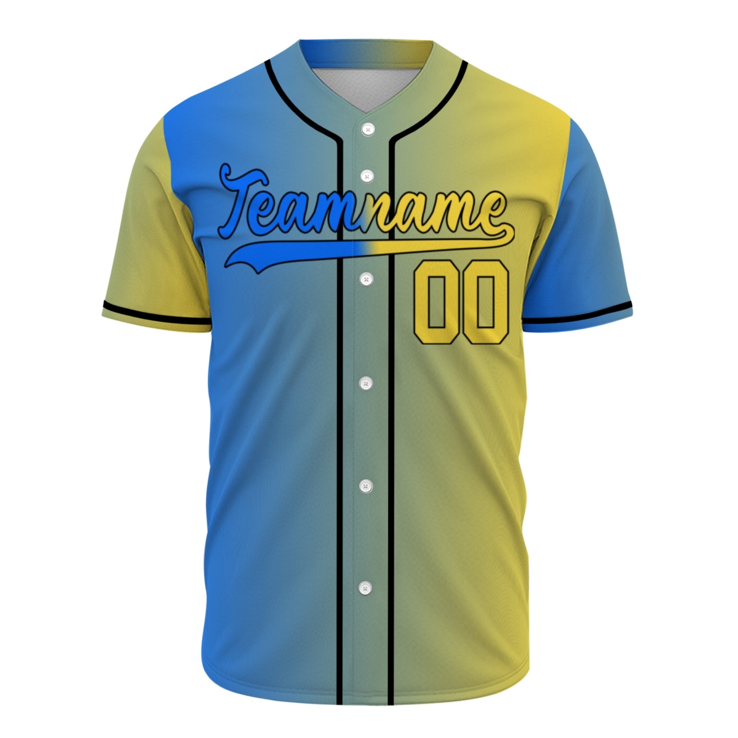 Custom Baseball Jersey - Personalized Gradient Shirt with Blue & Yellow Split Design