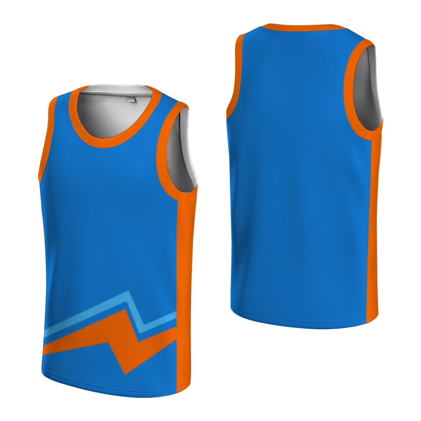 Custom Basketball Jersey - Personalized Blue Tank Top with Orange Bolt Graphic - Full Sublimation