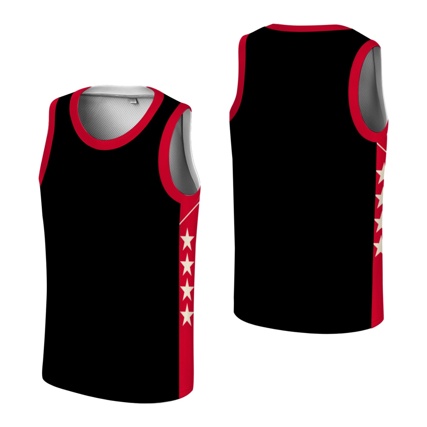 Custom Basketball Jersey - Personalized Black Tank Top with Red Trim & Star Details - Full Sublimation