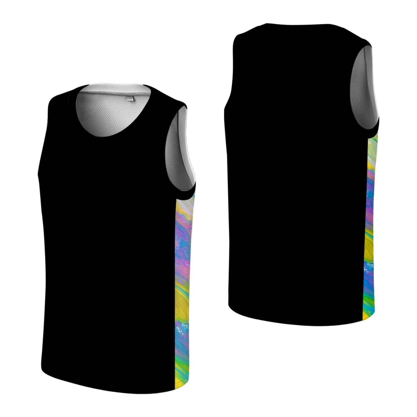 Custom Blue Basketball Jersey - Multi-Stripe Side Panel Design - Professional Team Uniform