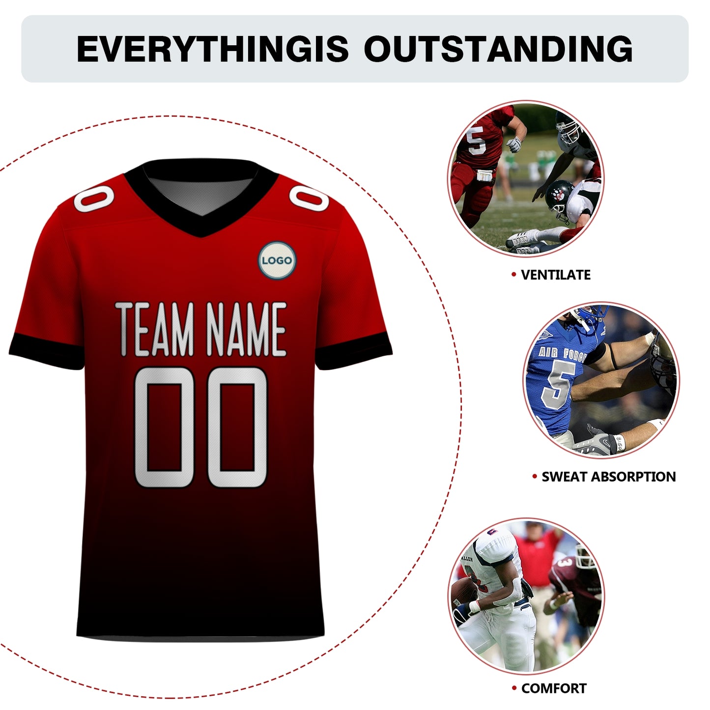 Custom Football Jersey - Red & Black Gradient Team Uniform - Full Sublimation