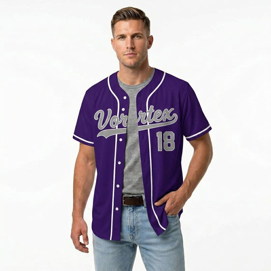 Custom Baseball Jersey - Personalized Purple Shirt with White Piping - Full Sublimation