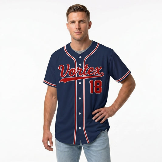 Custom Baseball Jersey - Personalized Navy Shirt with Red & White Piping - Full Sublimation