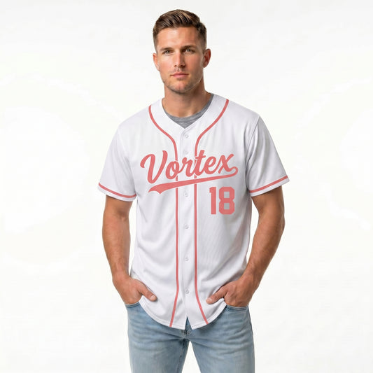 Custom Baseball Jersey - Personalized White Shirt with Soft Red Details - Full Sublimation