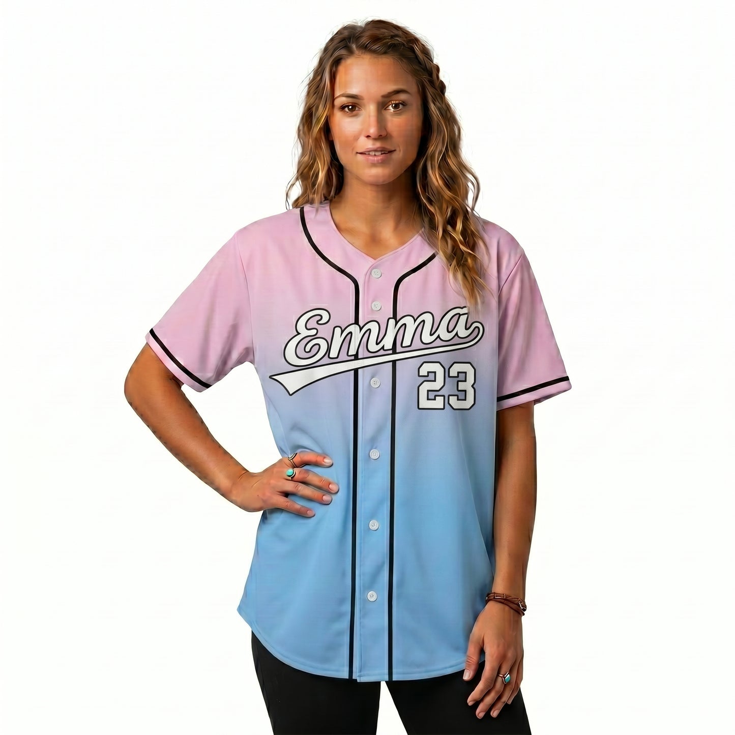 Custom Pink Blue White-Black  Aunthentic Fade Fashion Baseball Jersey
