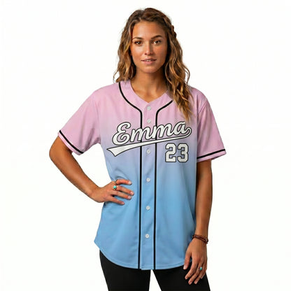 Custom Pink Blue White-Black  Aunthentic Fade Fashion Baseball Jersey