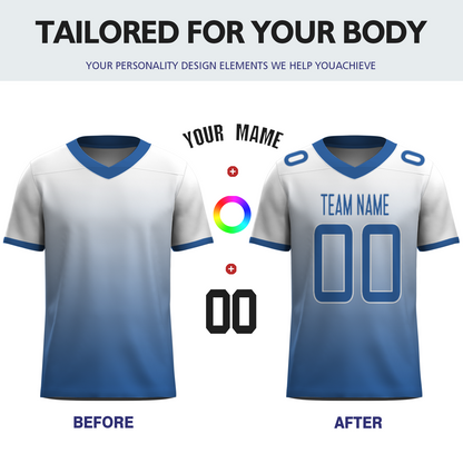 Custom White Blue Grey-White Authentic Fashion Football Jersey