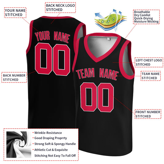 Custom Black Cerise-White V-Neck Basketball Jersey