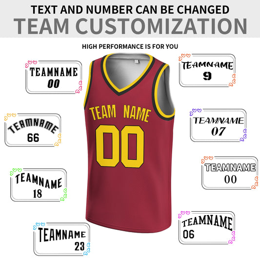 Custom Red Yellow-Black V-Neck Basketball Jersey