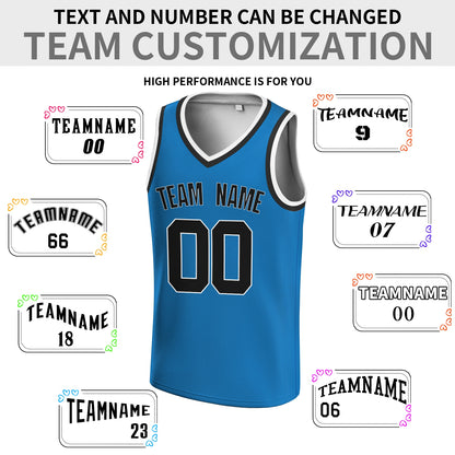 Custom Dark Blue Blue-White V-Neck Basketball Jersey