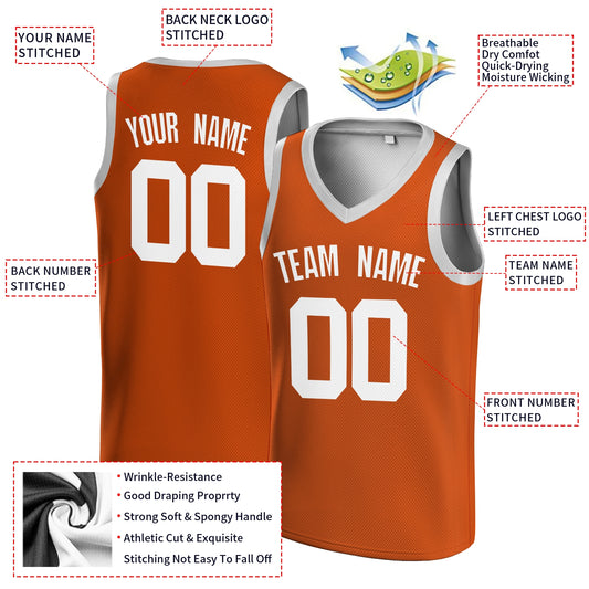 Custom Orange White Authentic V-Neck Basketball Jersey