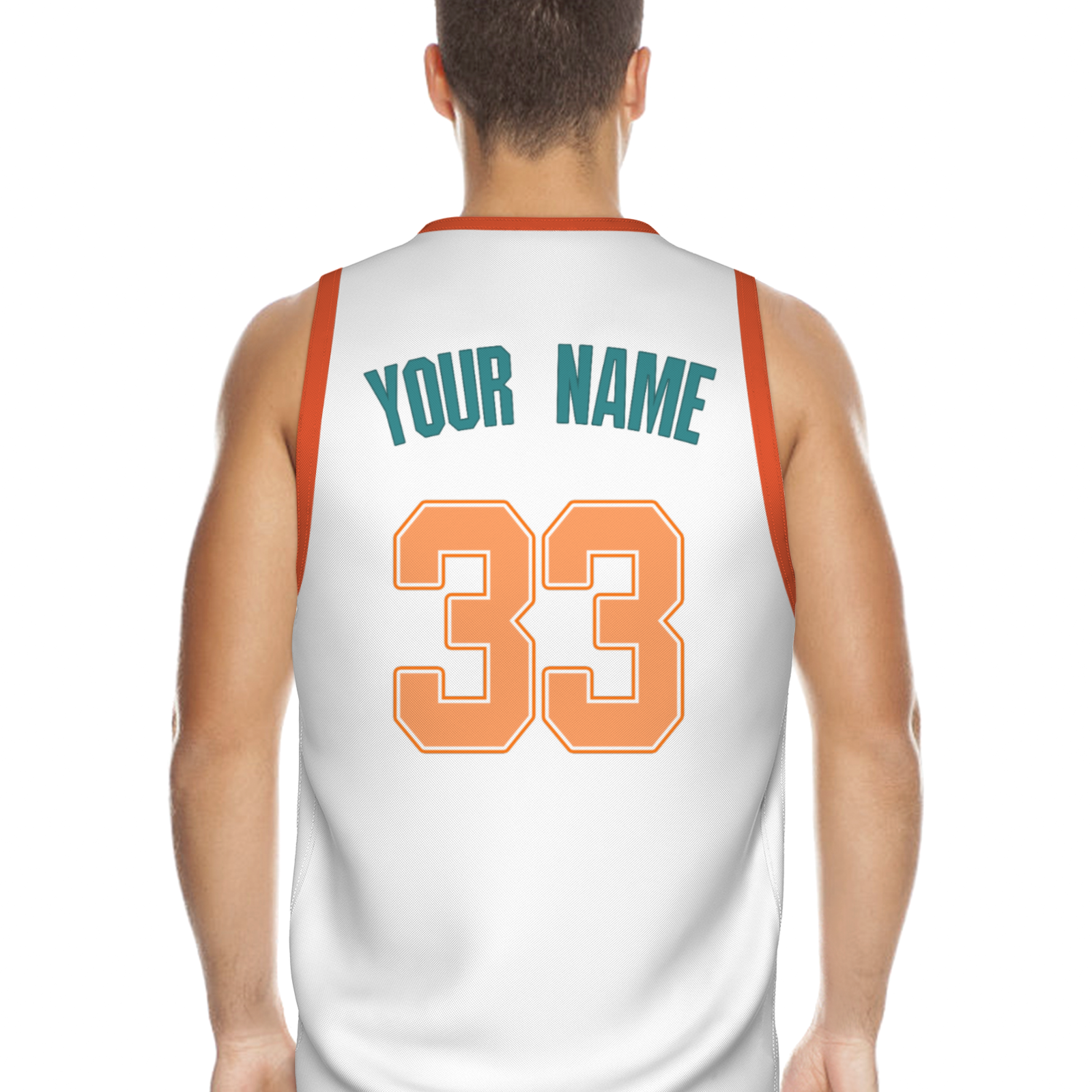 Custom Turquoise White Orange Authentic Coconut Tree Basketball Jersey