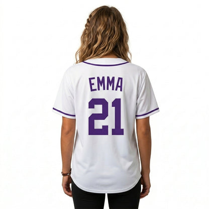 Premium Custom Baseball Jersey | White Shirt with Purple Trim - Full Sublimation