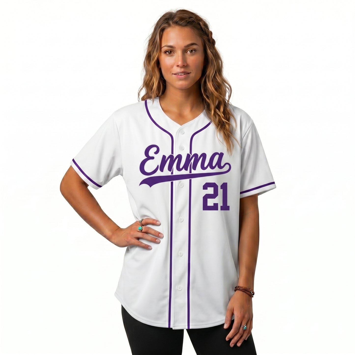 Premium Custom Baseball Jersey | White Shirt with Purple Trim - Full Sublimation