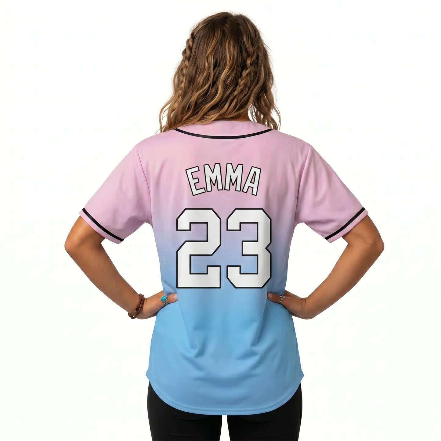 Custom Pink Blue White-Black  Aunthentic Fade Fashion Baseball Jersey