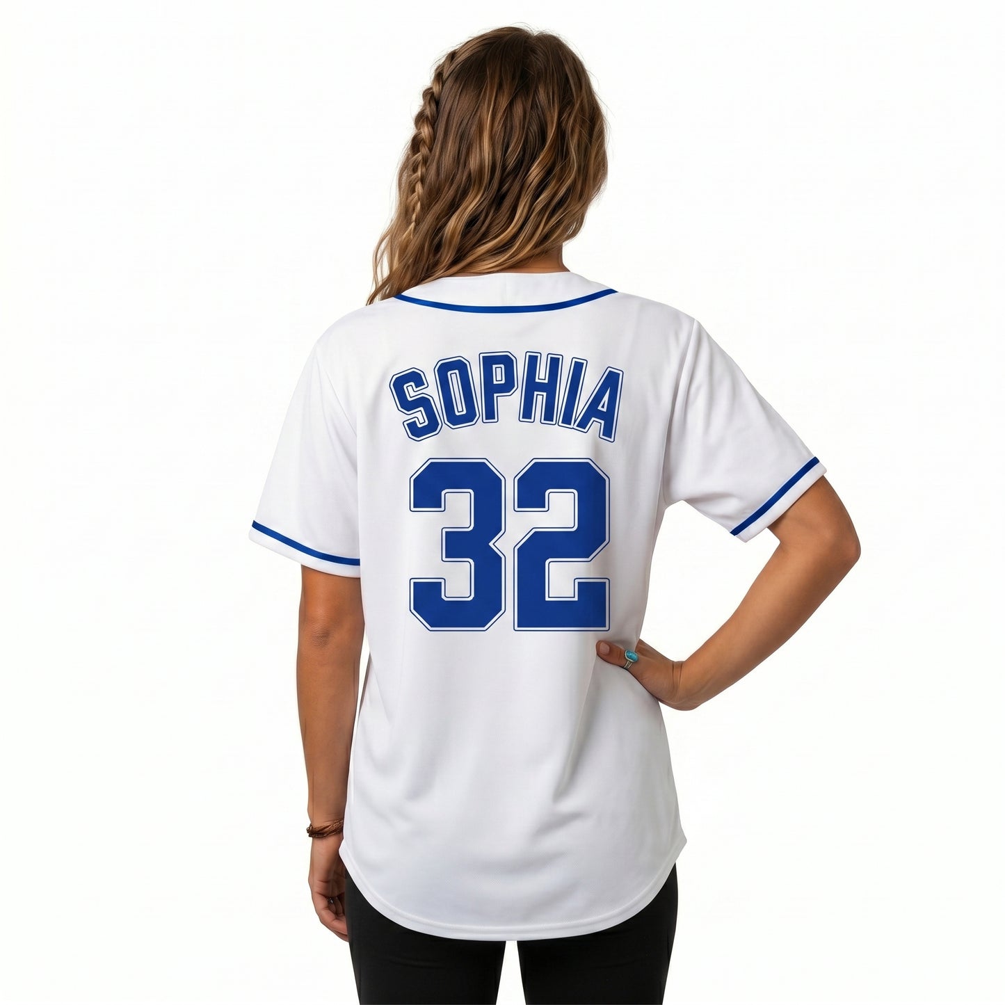 Custom Baseball Jersey - Personalized White Shirt with Royal Blue Details - Full Sublimation for Men Women- Personalized Team Sportswear printed or Stitched Name Number (Size S-8XL)