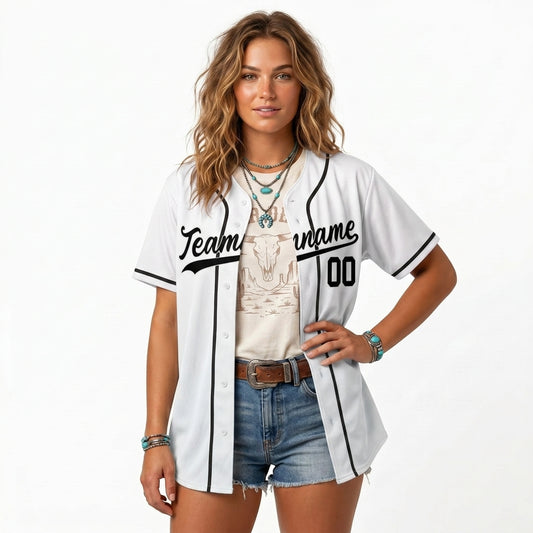 Custom Baseball Jersey - Personalized White Shirt with Black Piping - Full Sublimation
