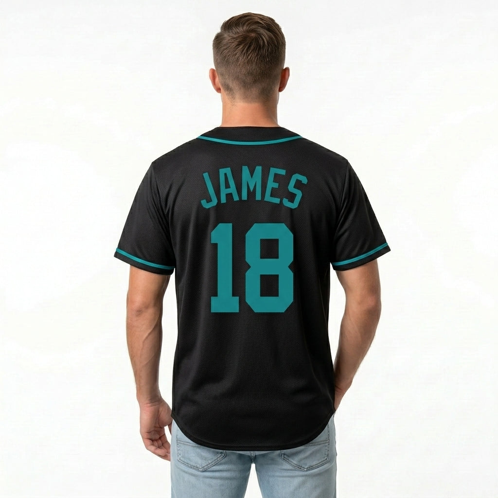 Custom Baseball Jersey - Personalized Black Shirt with Teal Piping - Full Sublimation for Men Women- Personalized Team Sportswear printed or Stitched Name Number (Size S-8XL)
