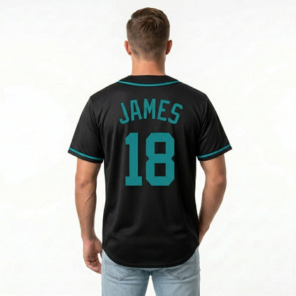 Custom Baseball Jersey - Personalized Black Shirt with Teal Piping - Full Sublimation for Men Women- Personalized Team Sportswear printed or Stitched Name Number (Size S-8XL)
