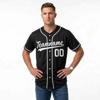 Custom Baseball Jersey - Personalized Black Shirt with White Piping - Full Sublimation for Men Women- Personalized Team Sportswear printed or Stitched Name Number (Size S-8XL)