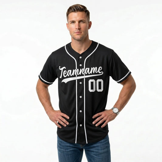 Custom Baseball Jersey - Personalized Black Shirt with White Piping - Full Sublimation
