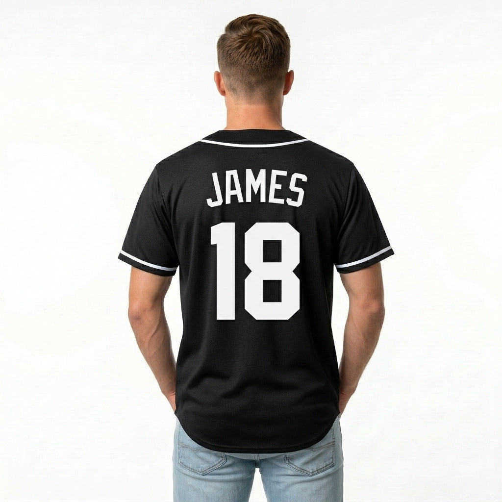 Custom Baseball Jersey - Personalized Black Shirt with White Piping - Full Sublimation for Men Women- Personalized Team Sportswear printed or Stitched Name Number (Size S-8XL)