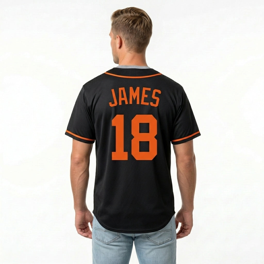 Custom Baseball Jersey - Personalized Black Shirt with Orange Piping - Full Sublimation