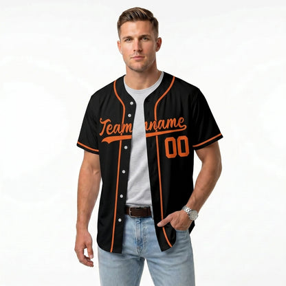 Custom Baseball Jersey - Personalized Black Shirt with Orange Piping - Full Sublimation