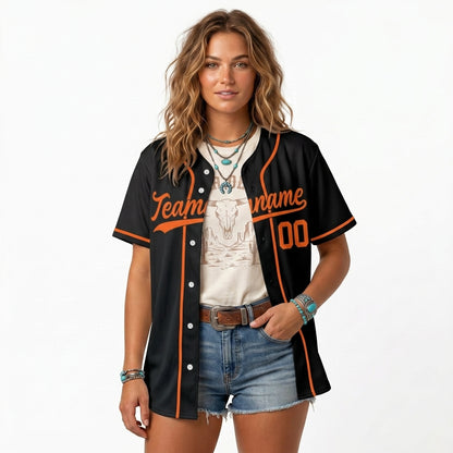 Custom Baseball Jersey - Personalized Black Shirt with Orange Piping - Full Sublimation