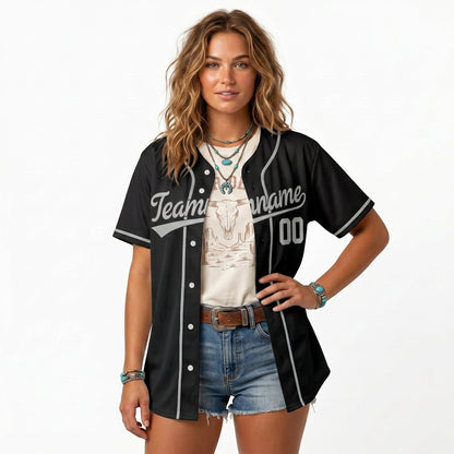Custom Baseball Jersey - Personalized Black Shirt with Grey Details - Full Sublimation