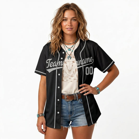 Custom Baseball Jersey - Personalized Black Shirt with Grey Details - Full Sublimation