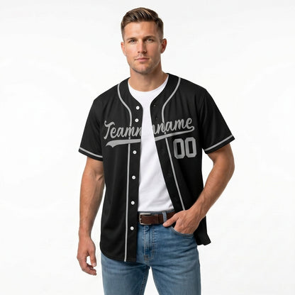 Custom Baseball Jersey - Personalized Black Shirt with Grey Details - Full Sublimation