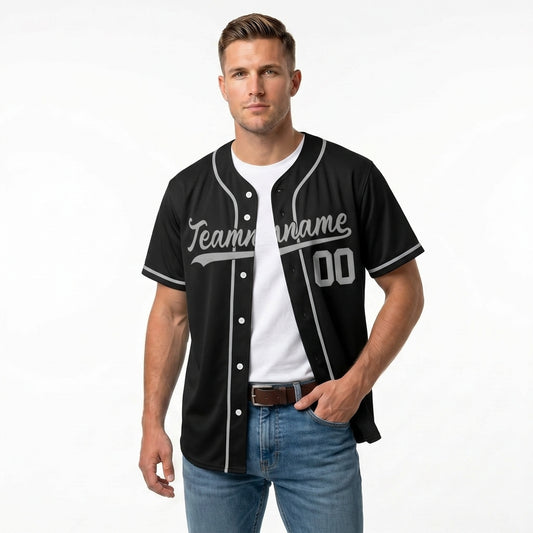 Custom Baseball Jersey - Personalized Black Shirt with Grey Details - Full Sublimation