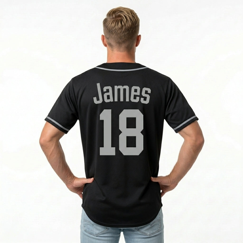 Custom Baseball Jersey - Personalized Black Shirt with Grey Details - Full Sublimation