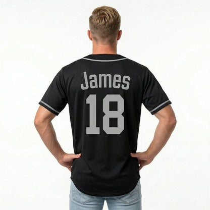 Custom Baseball Jersey - Personalized Black Shirt with Grey Details - Full Sublimation